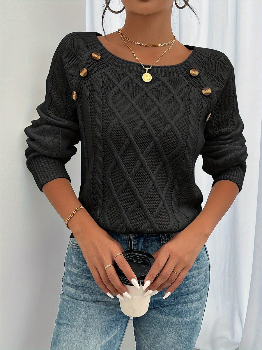 Women's Cable-Knit Sweater | Decorative Buttons