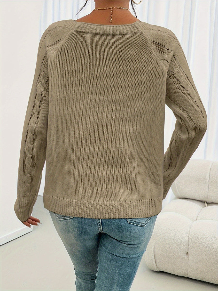 Women's Cable-Knit Sweater | Decorative Buttons