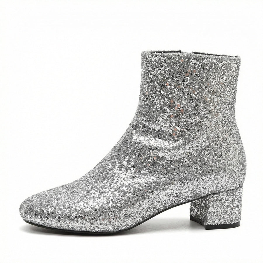 Women's Glitter Ankle Boots | Block Heel