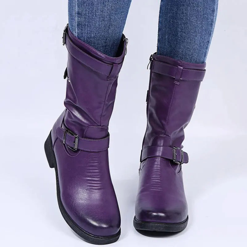 Women's Biker Boots With Buckles | Mid-Calf