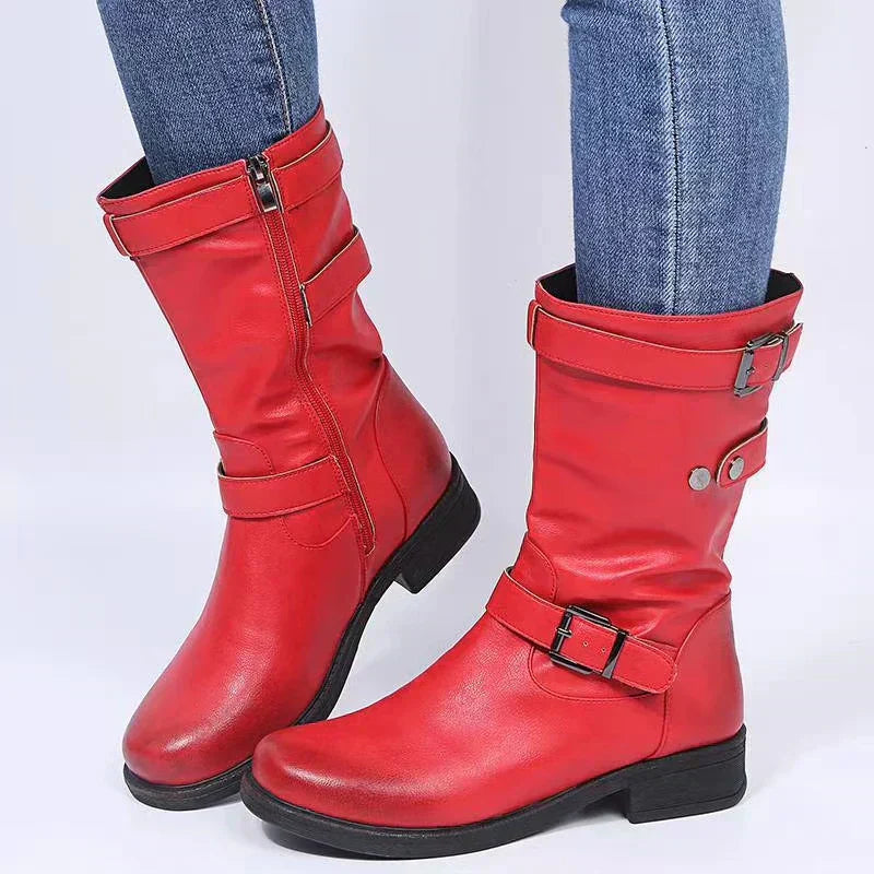 Women's Biker Boots With Buckles | Mid-Calf
