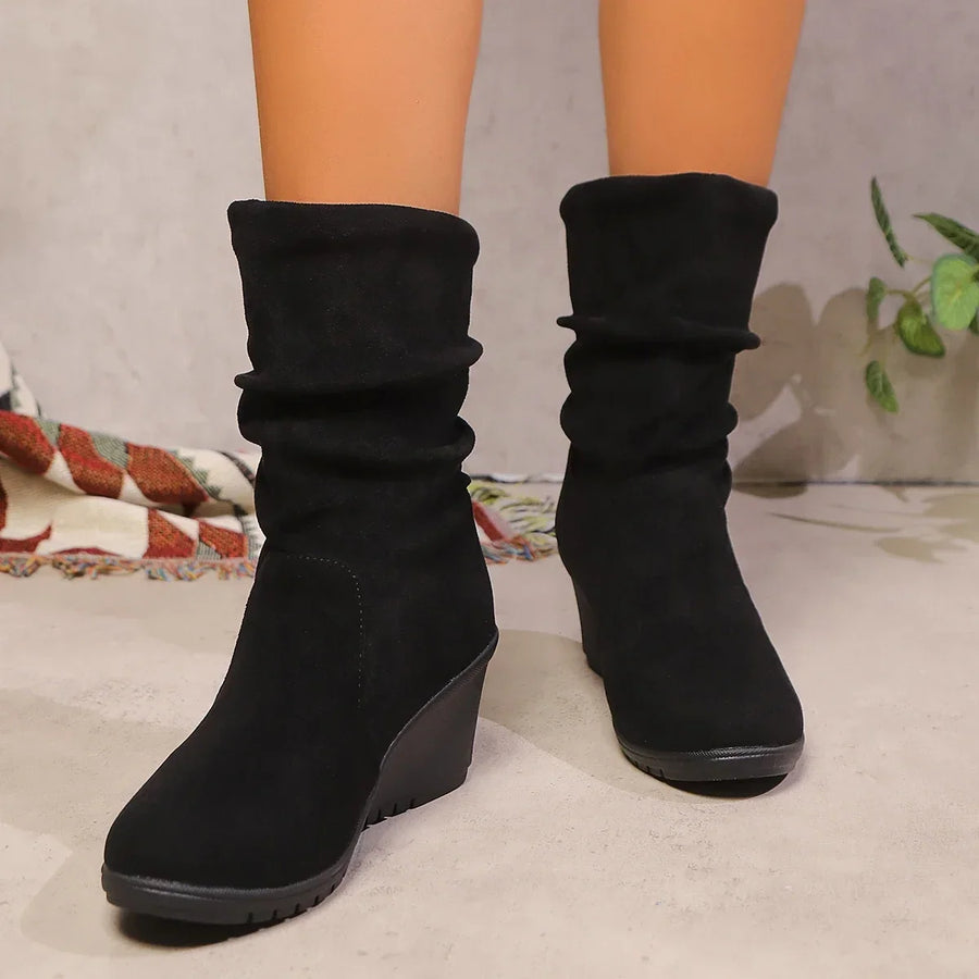 Women's Wedge Boots With Slouchy Shaft | Pull-On