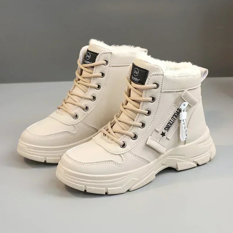 Women's Winter Platform Ankle Boots With Fur Lining | Lace-Up