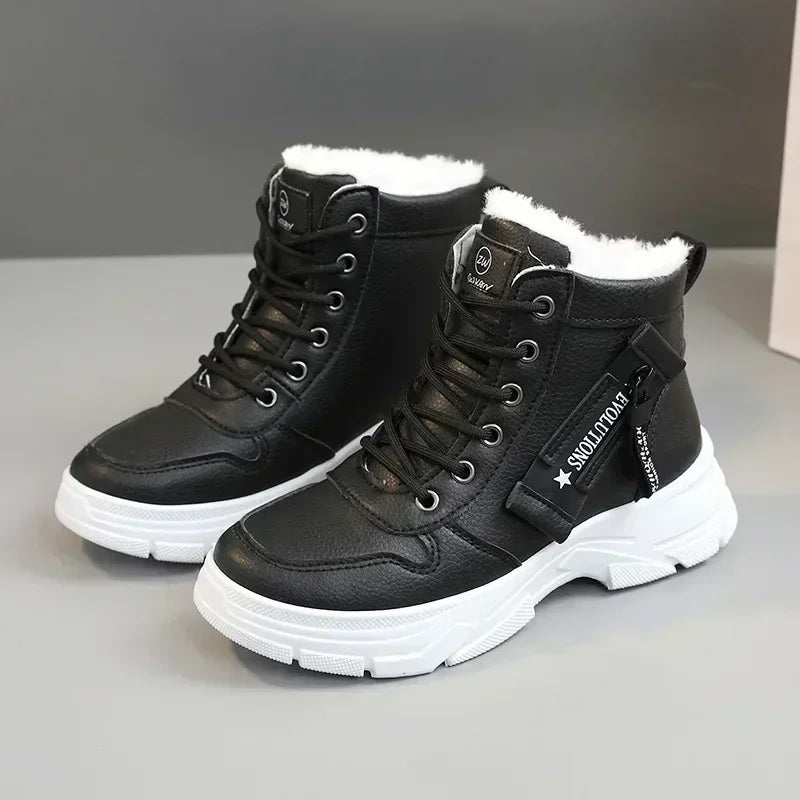 Women's Winter Platform Ankle Boots With Fur Lining | Lace-Up