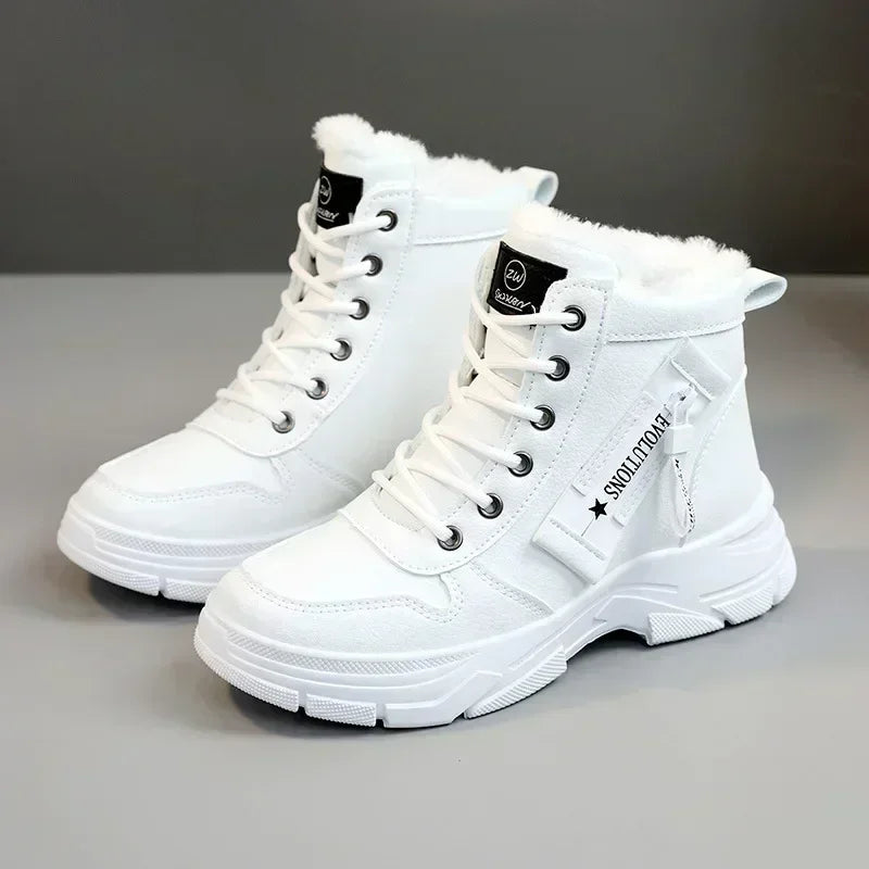 Women's Winter Platform Ankle Boots With Fur Lining | Lace-Up