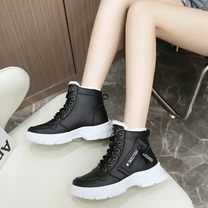 Women's Winter Platform Ankle Boots With Fur Lining | Lace-Up