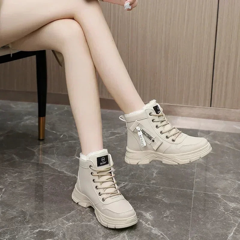 Women's Winter Platform Ankle Boots With Fur Lining | Lace-Up