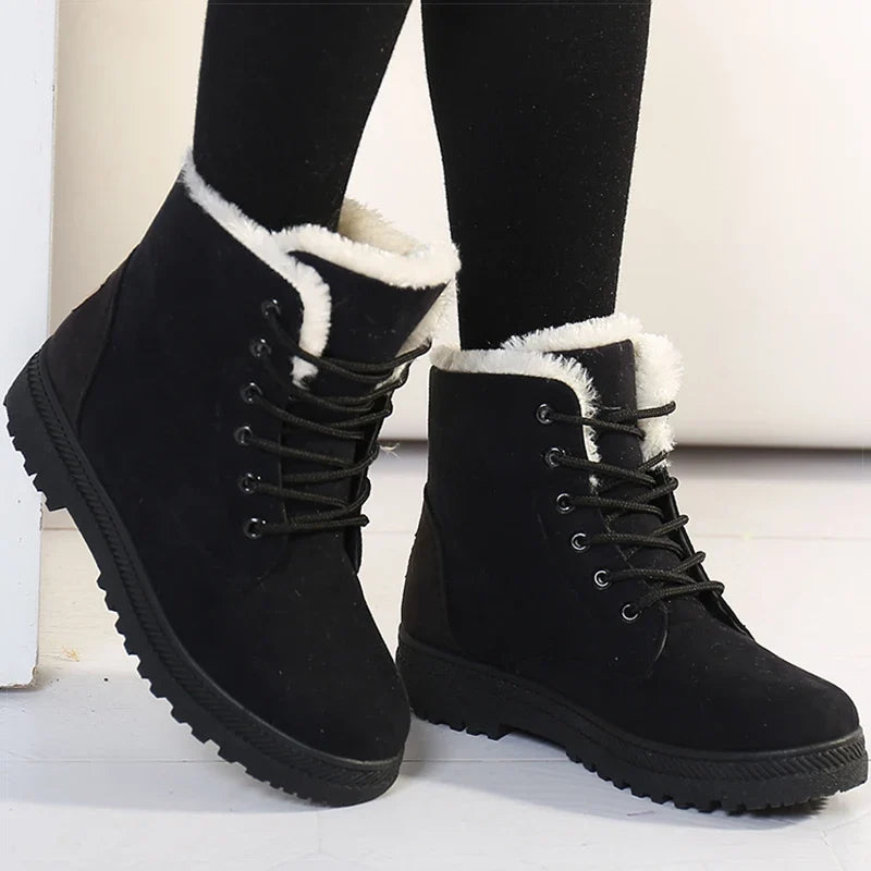 Women's Fur-Trimmed Winter Ankle Boots | Lace-Up
