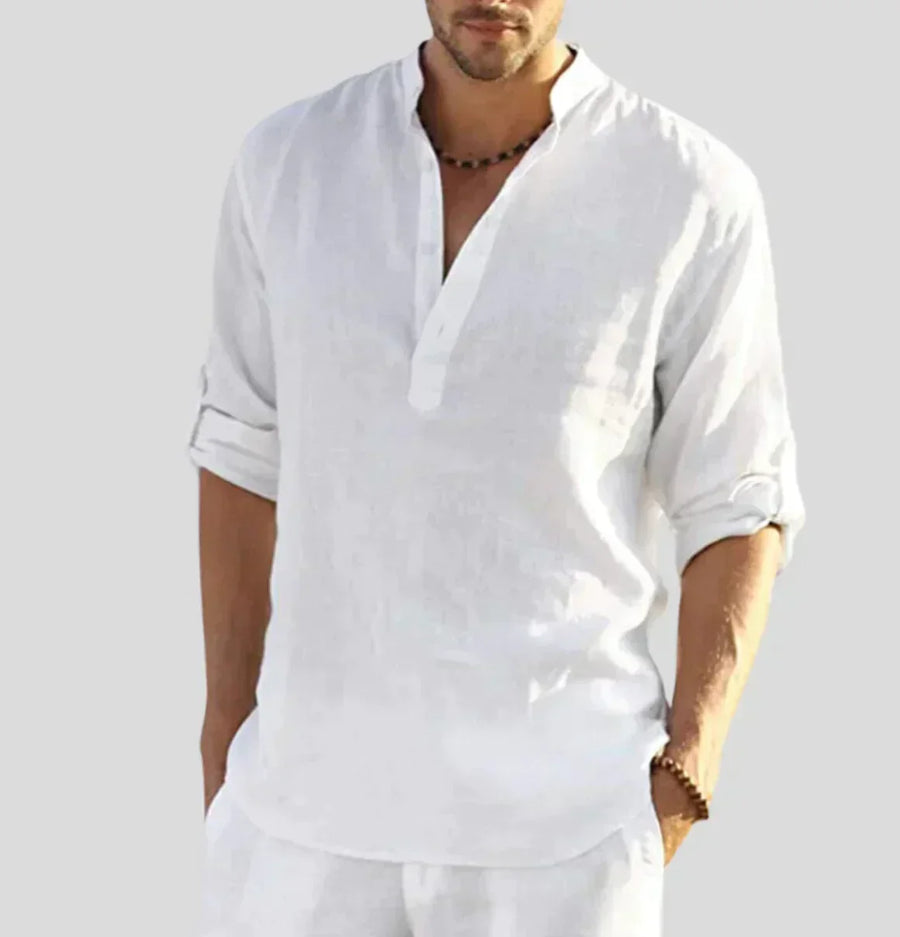 Men's Henley Shirt with Stand Collar | Long Sleeve