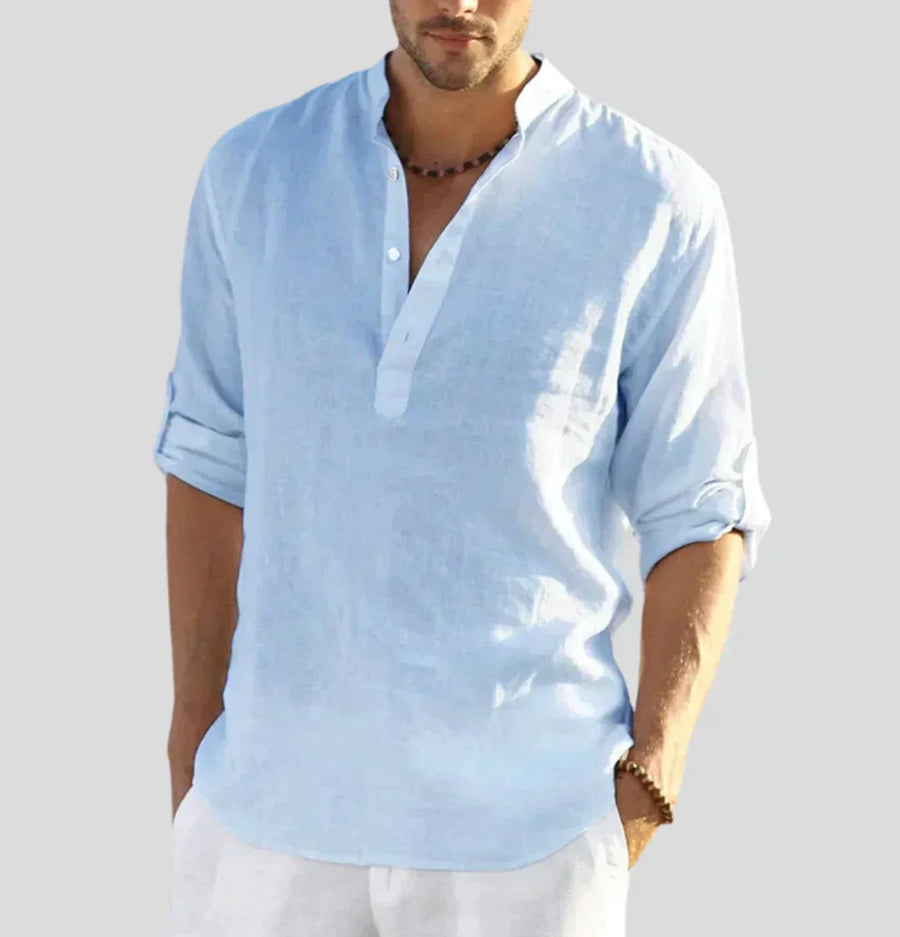 Men's Henley Shirt with Stand Collar | Long Sleeve