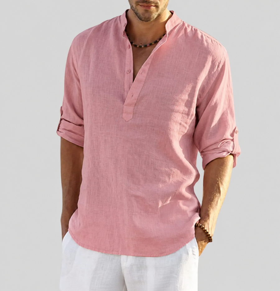 Men's Henley Shirt with Stand Collar | Long Sleeve