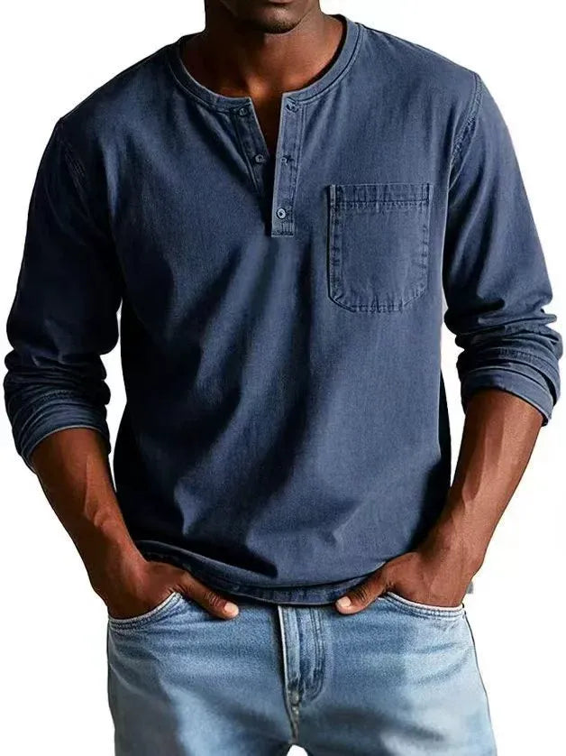 Men's Long-Sleeve Buttoned T-Shirt