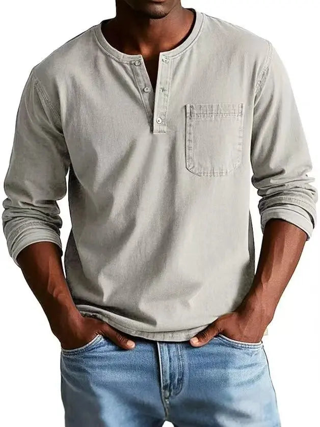 Men's Long-Sleeve Buttoned T-Shirt