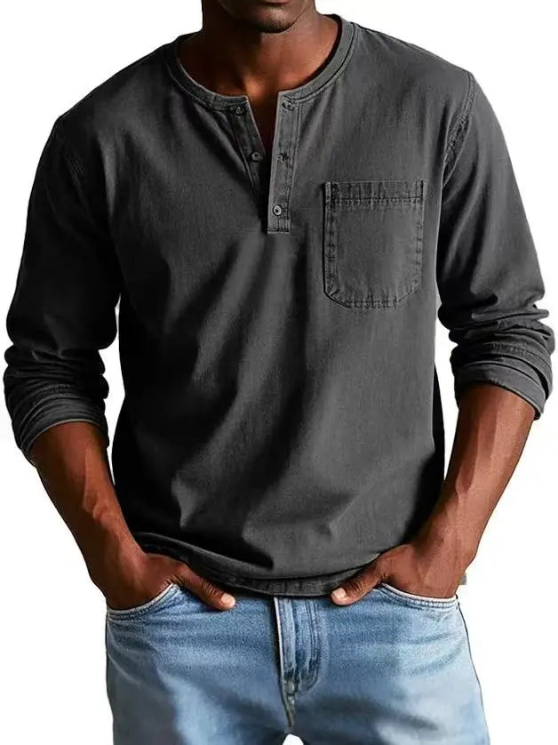 Men's Long-Sleeve Buttoned T-Shirt
