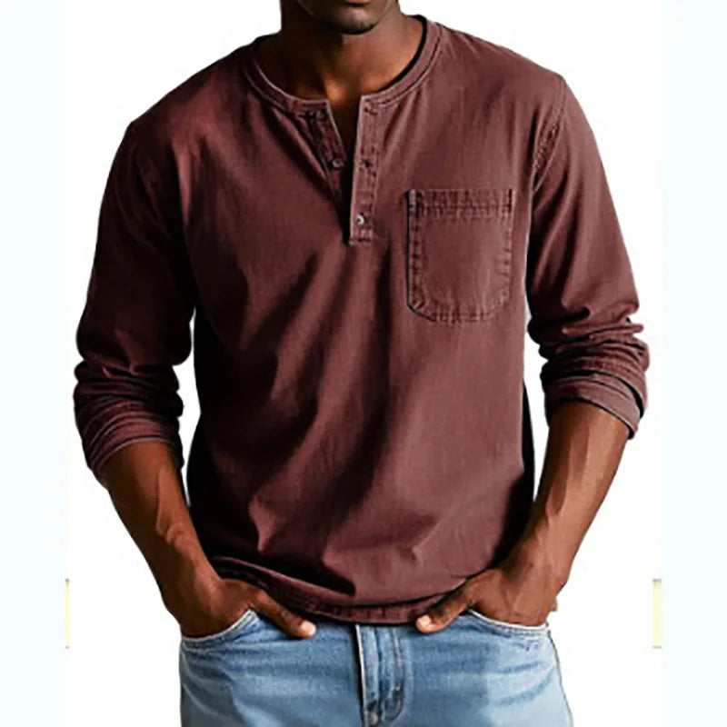 Men's Long-Sleeve Buttoned T-Shirt
