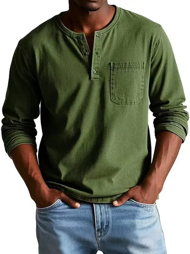Men's Long-Sleeve Buttoned T-Shirt