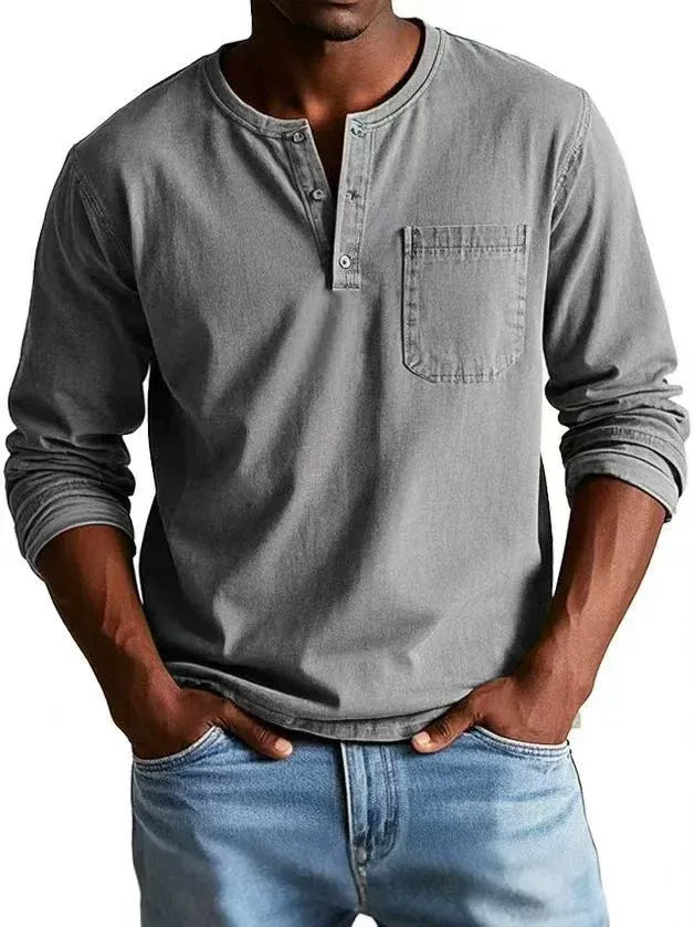 Men's Long-Sleeve Buttoned T-Shirt