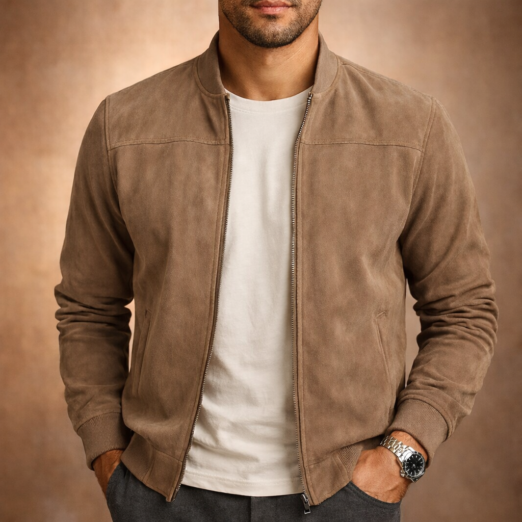 Men’s Zip-Up Bomber Jacket | Stand Collar