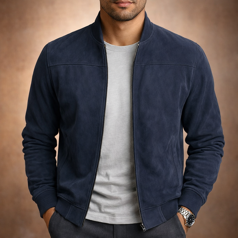 Men’s Zip-Up Bomber Jacket | Stand Collar