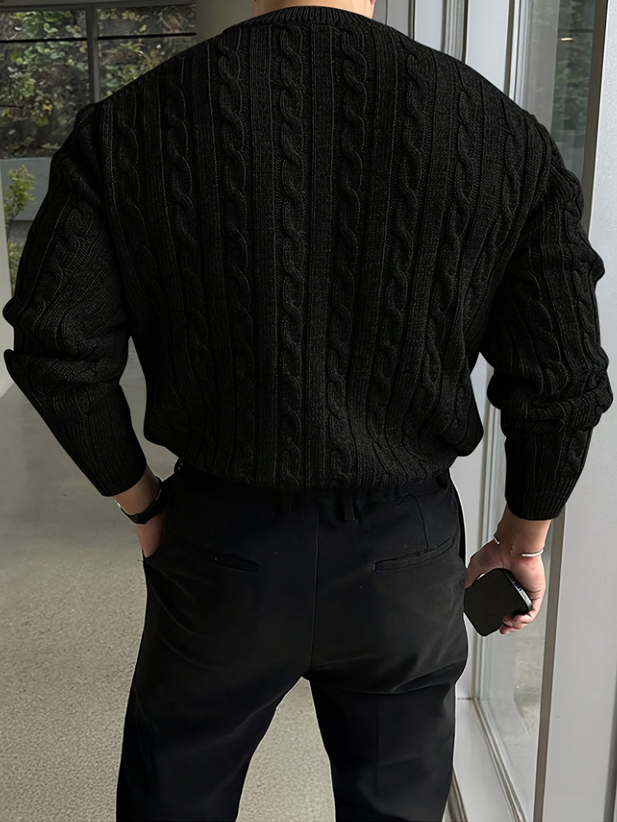 Męski Sweter Warkoczowy | Długi Rękaw