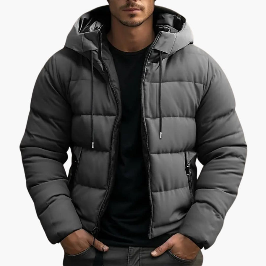 Pánská zimní péřová bunda puffer | Kapuce se stahováním