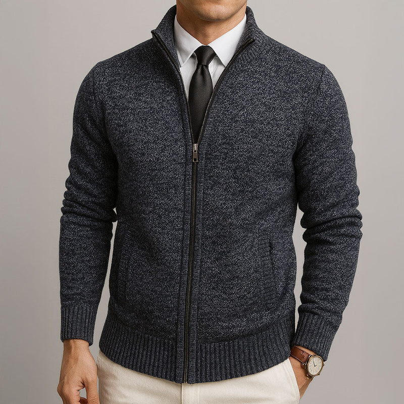 Pánský elegantní kardigan na zip – Šedá